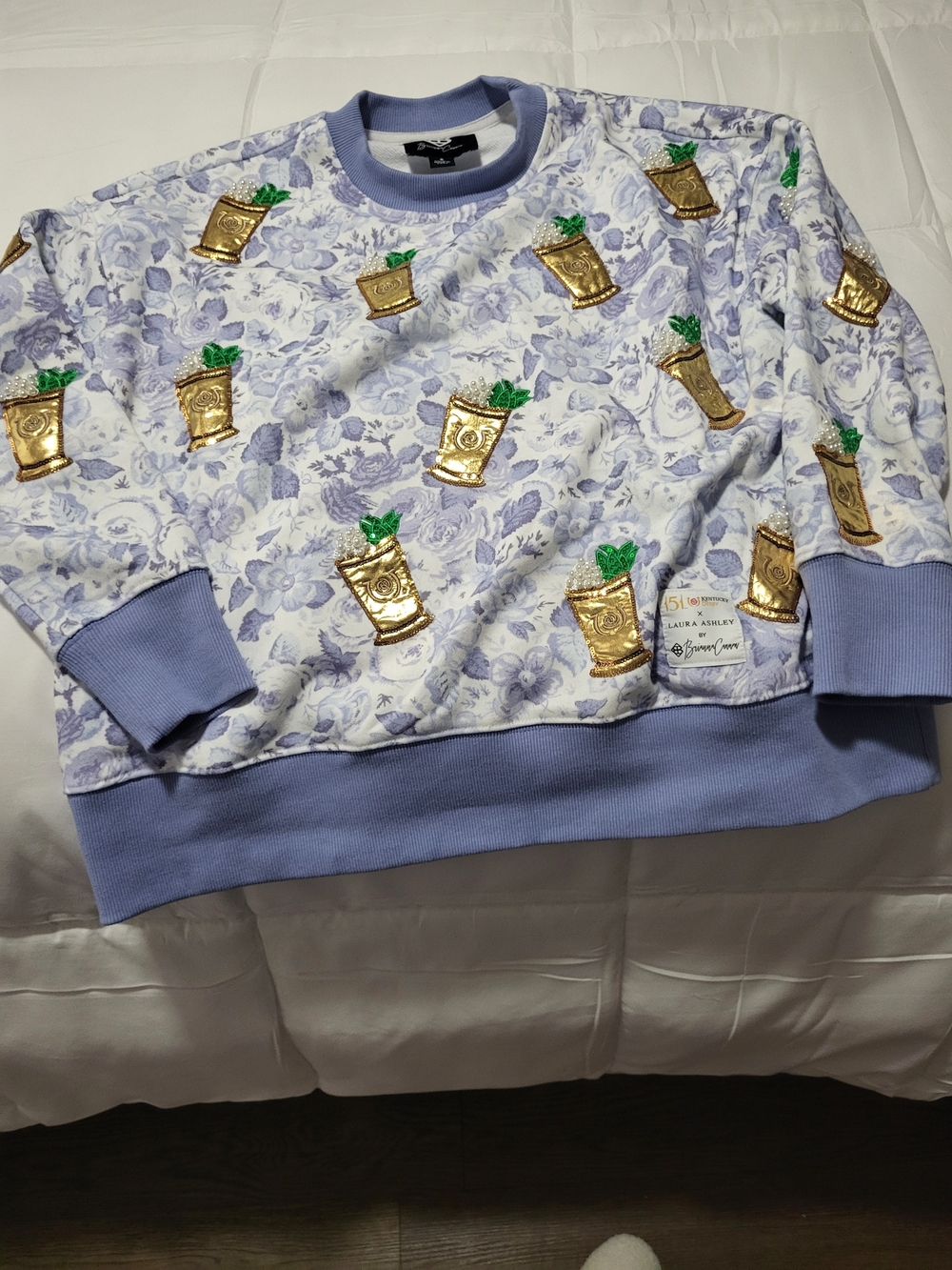 Brianna Cannon X Laura Ashley Floral Crewneck Sweater with Gold Embellishment